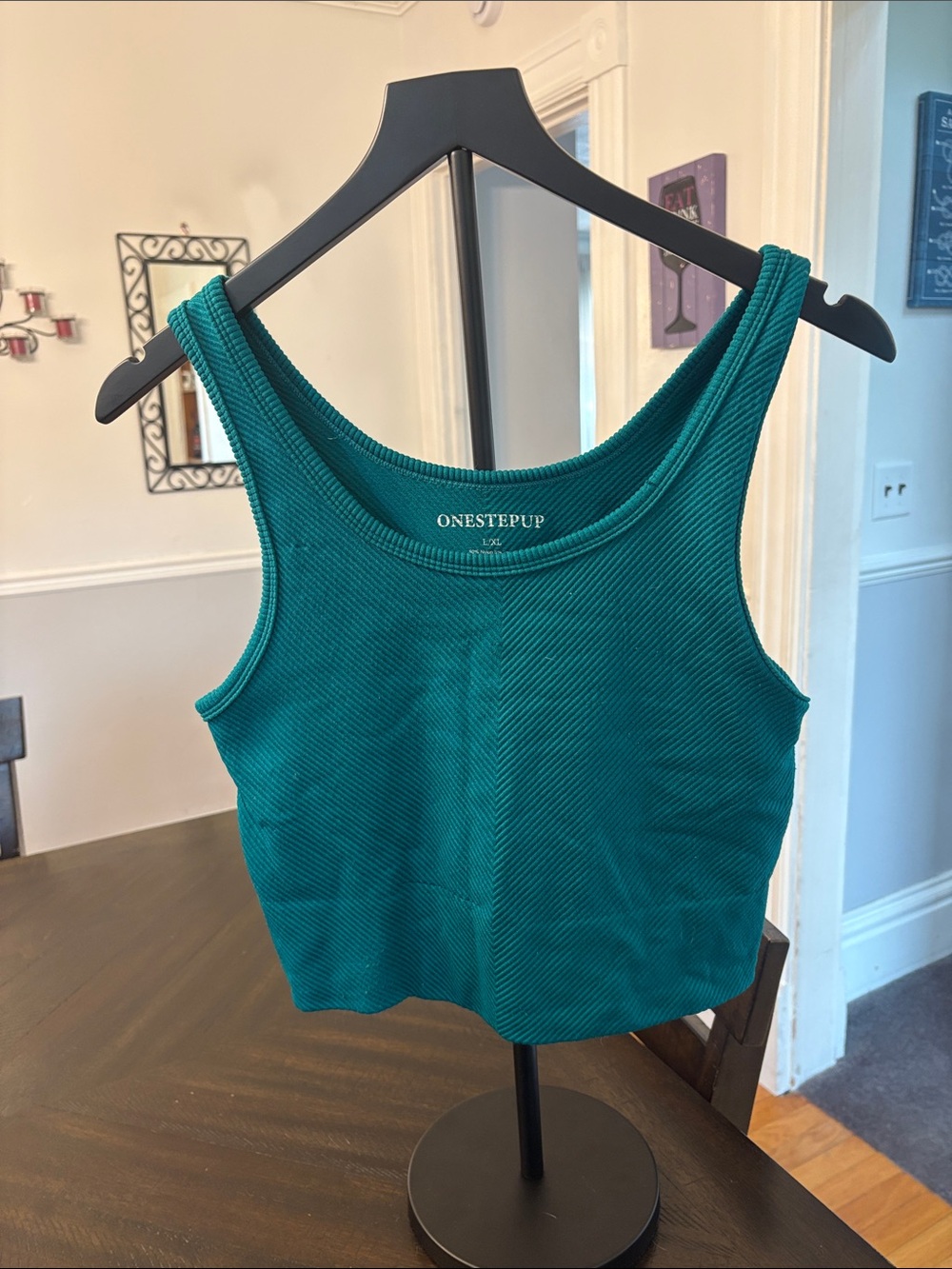 One Step Ahead Teal Ribbed Cropped Tank